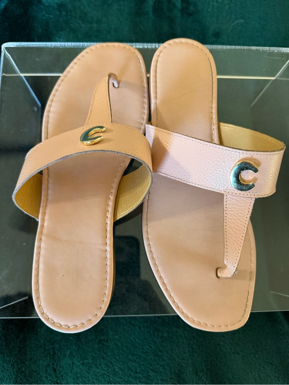 Coach Women’s Pink Leather Slide Sandals with Gold Accent 8.5